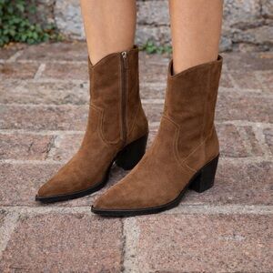 ZARA Brown Split Leather Cowboy Boots, 38